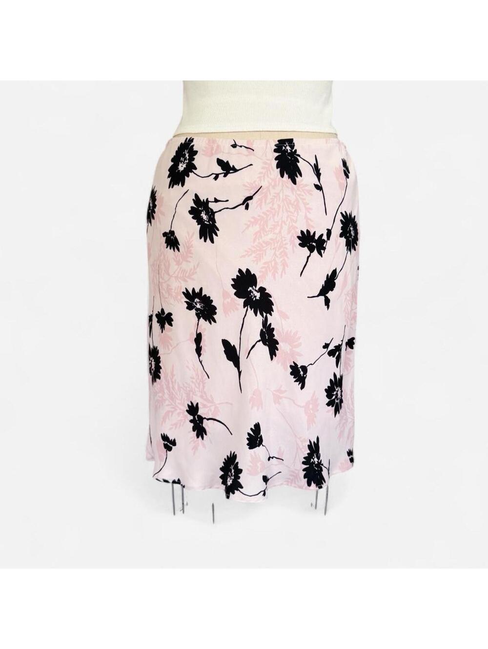 Y2K Pink Black Floral Silhouette Bias Skirt in Pink